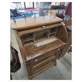 Oak Roll-Top Secretary Desk with Storage Compartme