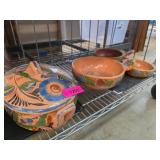 Hand-Painted Mexican Pottery Bowls and Casserole D