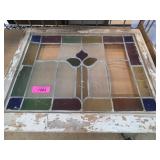 Vintage Stained Glass Window Panel with Wooden Fra