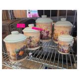 5 Ceramic Canisters with Fruit Motif and Lids