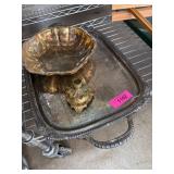 Silver-Plated Serving Tray with Brass Bowl and Dec