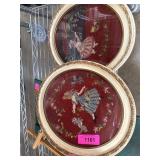 Framed Oval Needlepoint Artworks in Ornate Frames