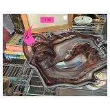Handblown Art Glass Dish with Swirled Brown and Bl