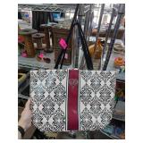 Black and White Tote with Red Stripe and Heart Acc