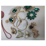 Green and Gold-Tone Statement Jewelry with Gemston