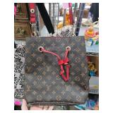 Louis Vuitton Monogram Canvas Bucket Bag with Red
