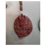 Red Corded Pendant with Carved Dragon Motif