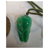 Green Jade Carved Pendant with Cord