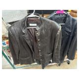 Two Black Leather Jackets with Button and Fringe D