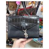 Black Faux Crocodile and Pebbled Leather Crossbody