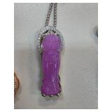 Lavender Jade Pendant with Diamond Accents on Chai