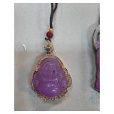 Purple Jade Laughing Buddha Pendant with Metal Fra