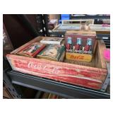 Coca-Cola Wooden Crate with Assorted Tin Container
