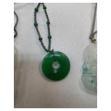 Green Jade Circular Pendant Necklace with Beaded C