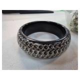 Black Resin Bangle Bracelet With Embedded Chain De