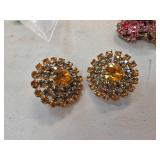 Gold-Tone Clip-On Earrings with Amber-Colored Rhin