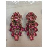 Pink Rhinestone Vintage Clip-On Chandelier Earring