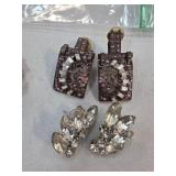 Two Pairs of Vintage Rhinestone Earrings, Clip-On