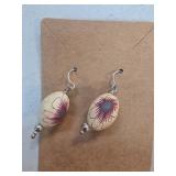 Sterling Silver Earrings with Floral Painted Beads