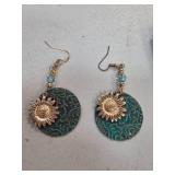 Gold-Tone Sunflower and Textured Disc Dangle Earri