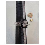 Sterling Silver Ring with Onyx Stone and Star Deta