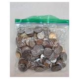 Bag of Assorted Foreign Coins in Plastic Storage