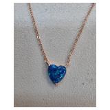 Sterling Silver Necklace With Heart-Shaped Blue Pe