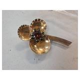 Gold-Toned Floral Brooch With Center Gemstone Acce