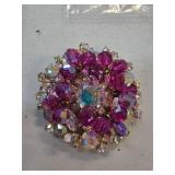Aurora Borealis Rhinestone and Purple Bead Brooch