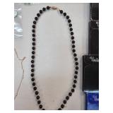 Black Bead Necklace with Gold-Tone Spacers