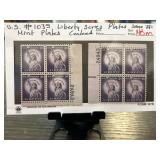 US #1035 Liberty Series 3c Plate Blocks of Four Mi