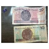 Polish 20 and 10 Zloty Banknotes " Narodowy Bank