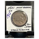 1921 Buffalo Nickel with Mint Error, Strong Clash