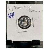 1 Gram .999 Fine Silver Coin with Protective Displ