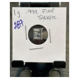 1g .999 Fine Silver Square in Protective Holder