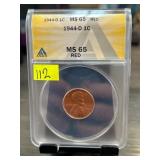 1944-D Lincoln Wheat Cent, MS 65 Red, ANACS Certif