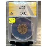 1935 Buffalo Nickel Certified by ANACS, VG 8 Detai