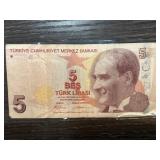 5 Turkish Lira Banknote Featuring Ataturk