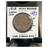 1918 Buffalo Nickel with Mint Error " Double Str