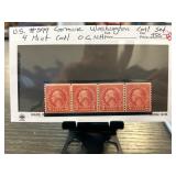 US #599 Carmine Washington 4-Mint Coil Stamps OG N