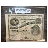 1874 Louisiana $5 State Bond Certificate with Chil