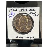 1962 DDR-002 Jefferson Nickel with Rare Double Die