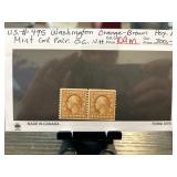 US #495 Washington Orange-Brown Mint Coil Pair
