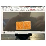 US #723 Garfield Deep Orange Mint Pair Coil Stamps