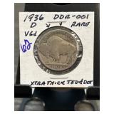 1936 D DDR-001 Buffalo Nickel Rare Variety Graded
