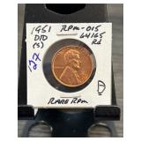 1951-D/D Wheat Cent RPM-015 DDO FS-64/65 RD