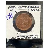 1948-D Lincoln Wheat Penny with Mint Error, 64RD,