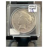 1934-D Peace Silver Dollar in Protective Holder
