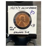 1957/7 Lincoln Wheat Cent with Mint Error
