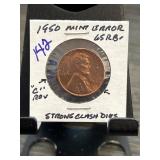 1950 Lincoln Wheat Penny with Mint Error and Clash